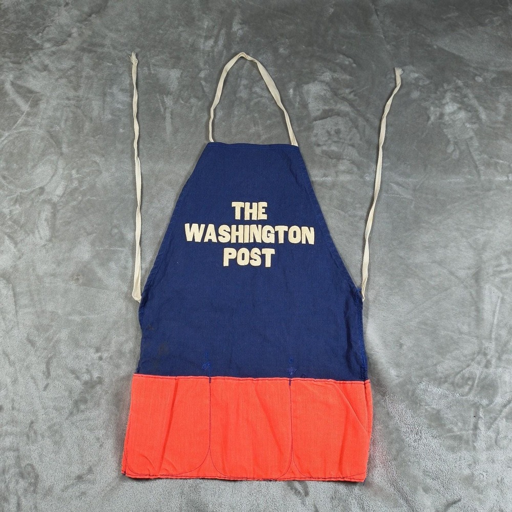 Vintage Washington Post Newspaper Street Vendor Apron Blue Orange Pockets 1960s